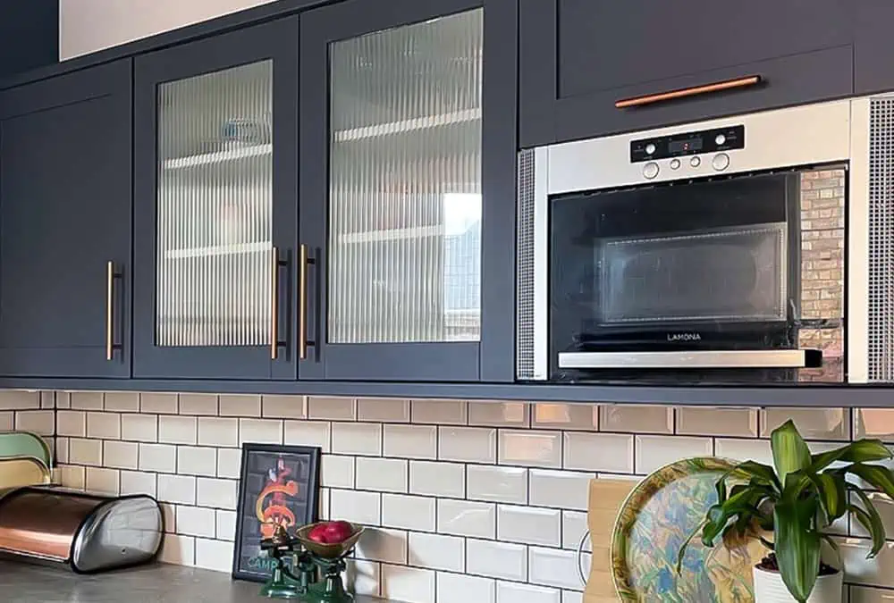 Reeded Glass window film applied to a kitchen cupboard