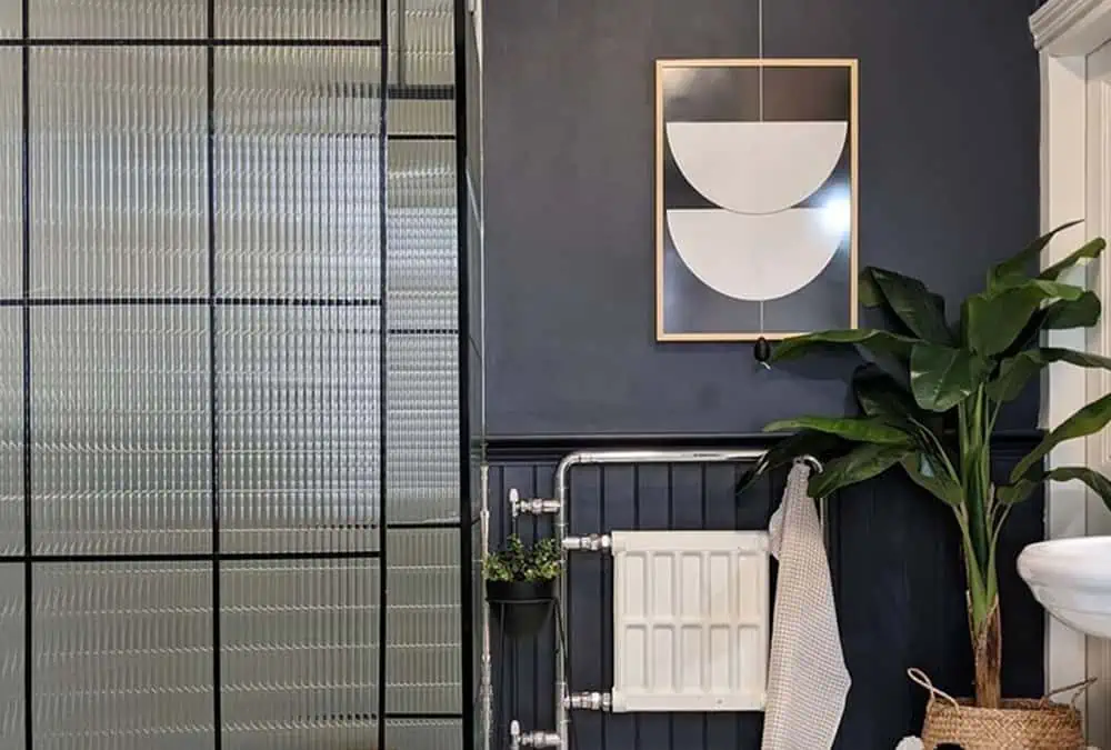 Reeded Glass window film added to a crittall style shower screen