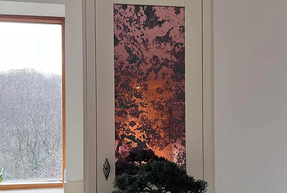 Antique Copper Window film installed on a kitchen unit